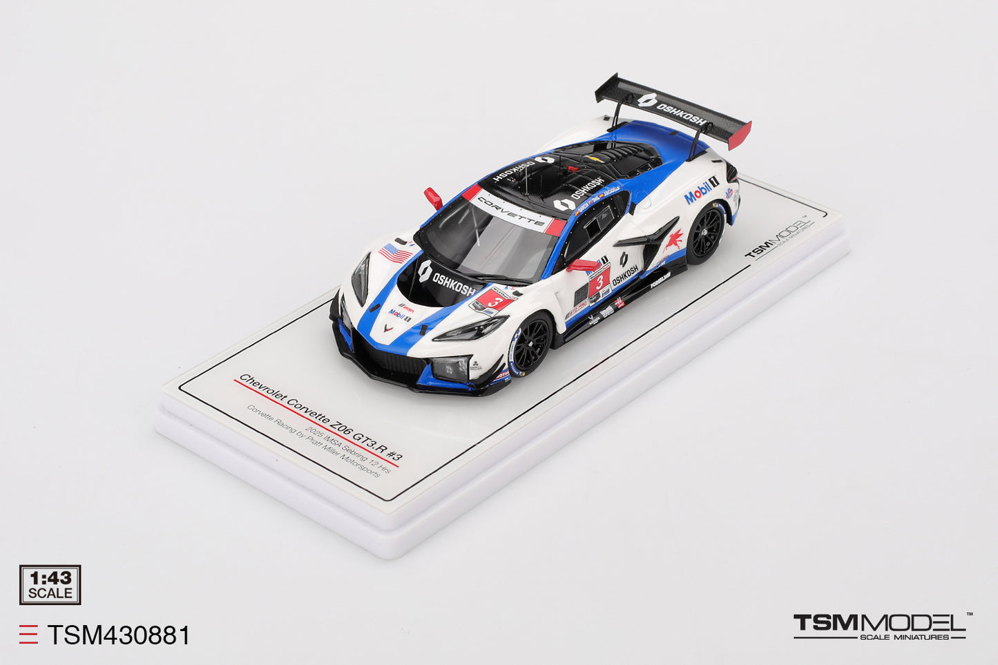 PRECOMMANDE - TSM Model TSM430881 1:43 - CHEVROLET Corvette GT3 R N°3 Corvette Racing by Pratt Miller Motorsports Sebring 12H 2025 A. Garcia - A. Sims - D. Juncadella