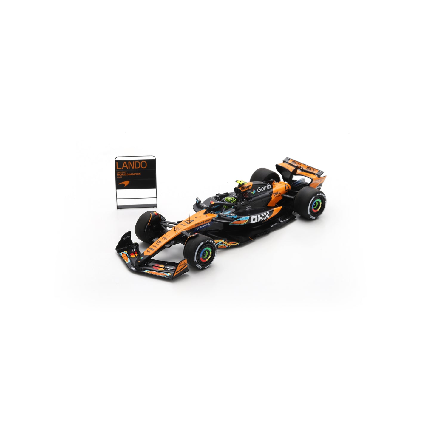 Spark S9678 1:43 - McLaren MCL39 No.4 3rd Abu Dhabi GP 2025 Lando Norris F1 Drivers' World Champion 2025 with bigger base & tyre marks & pit board