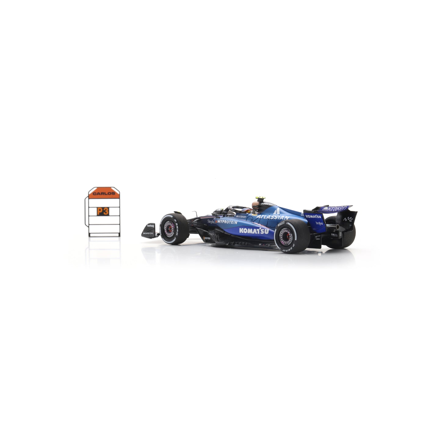 Spark S9683 1:43 - Atlassian Williams FW47 No.55 3rd Qatar GP 2025 Carlos Sainz (with pit board)