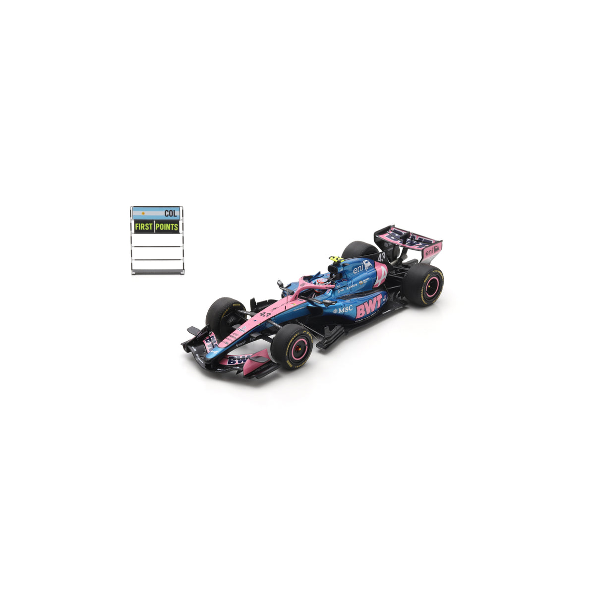 Spark S9367 1:43 - BWT Alpine Formula One Team A526 No.43 10th Chinese GP 2026 Franco Colapinto With pit board
