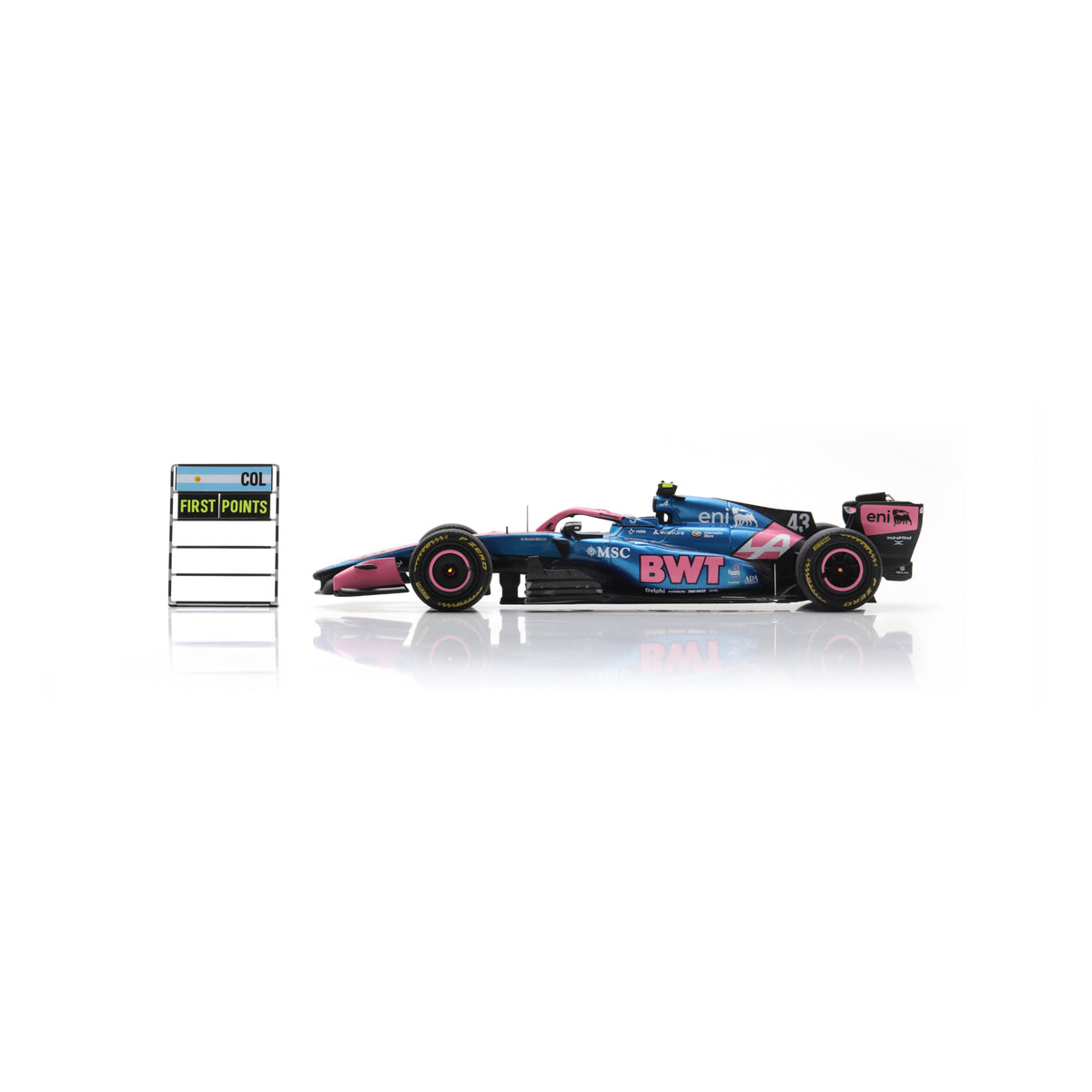 Spark S9367 1:43 - BWT Alpine Formula One Team A526 No.43 10th Chinese GP 2026 Franco Colapinto With pit board
