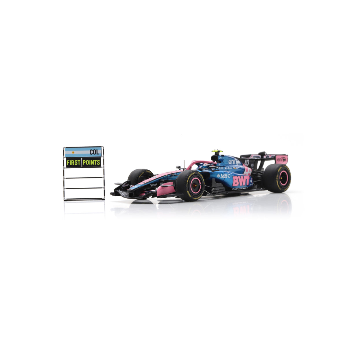 Spark S9367 1:43 - BWT Alpine Formula One Team A526 No.43 10th Chinese GP 2026 Franco Colapinto With pit board