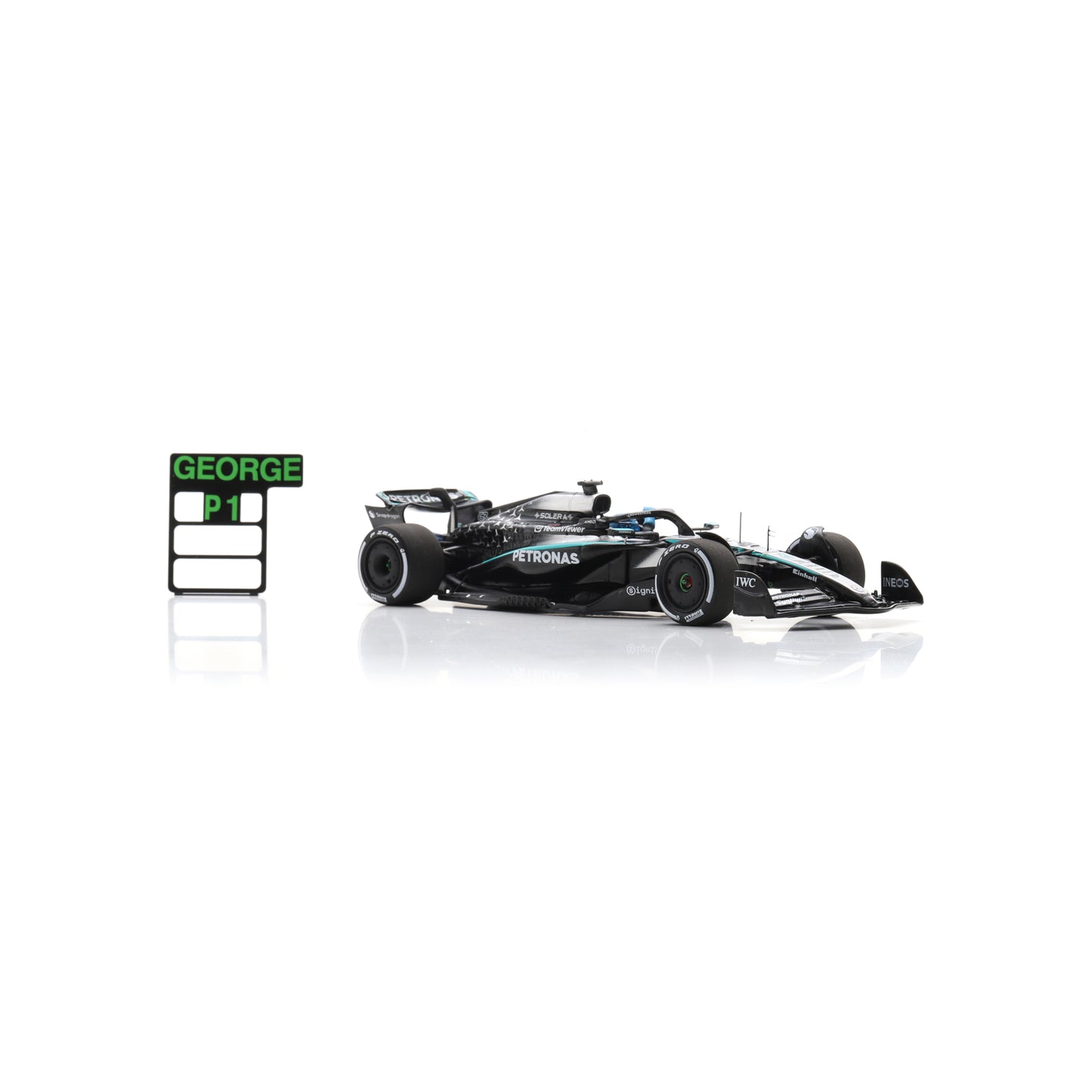 Spark S9616 1:43 - Mercedes W16 No.63 Mercedes-AMG PETRONAS Formula One Team Winner Canadian GP 2025 George Russell - with pit board