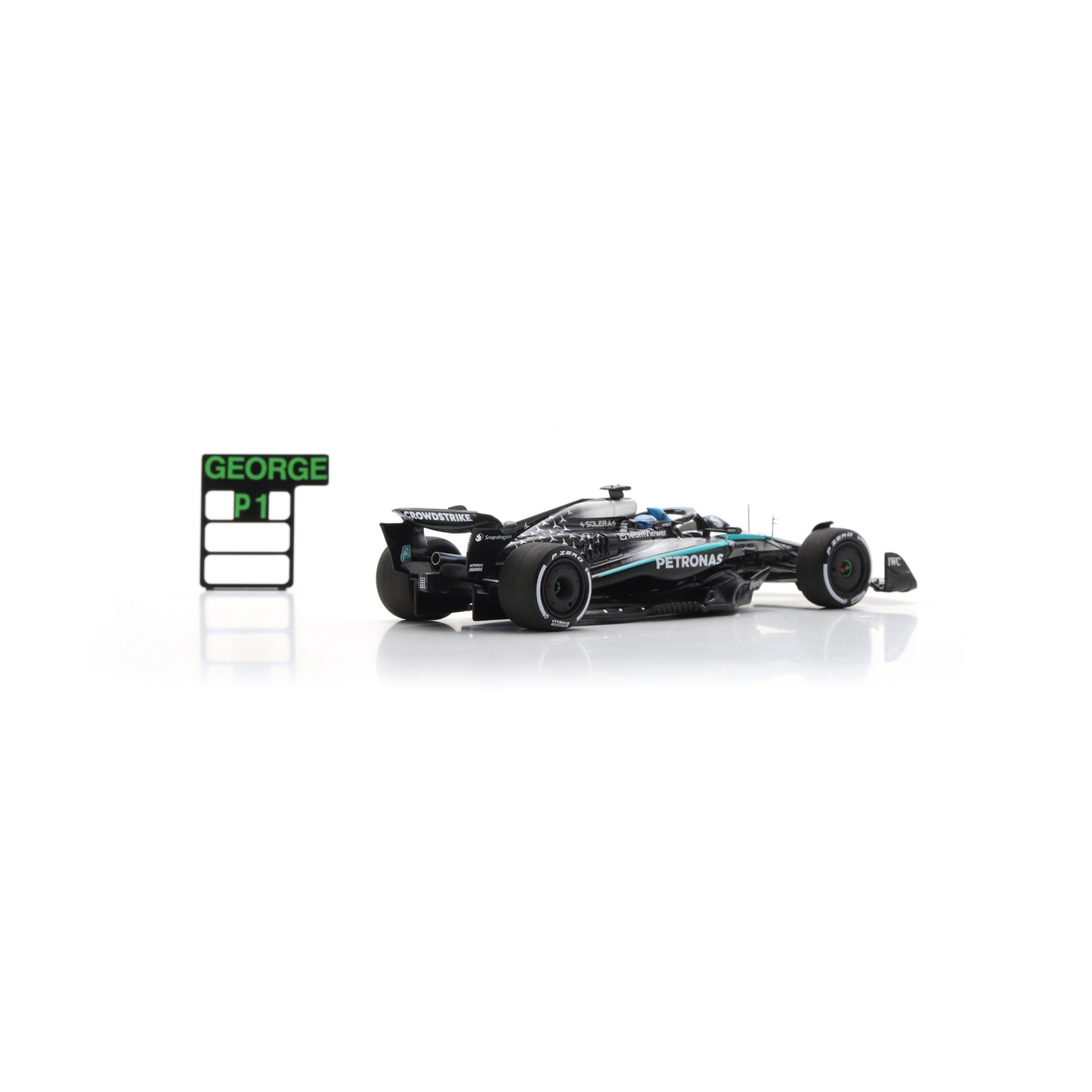 Spark S9616 1:43 - Mercedes W16 No.63 Mercedes-AMG PETRONAS Formula One Team Winner Canadian GP 2025 George Russell - with pit board