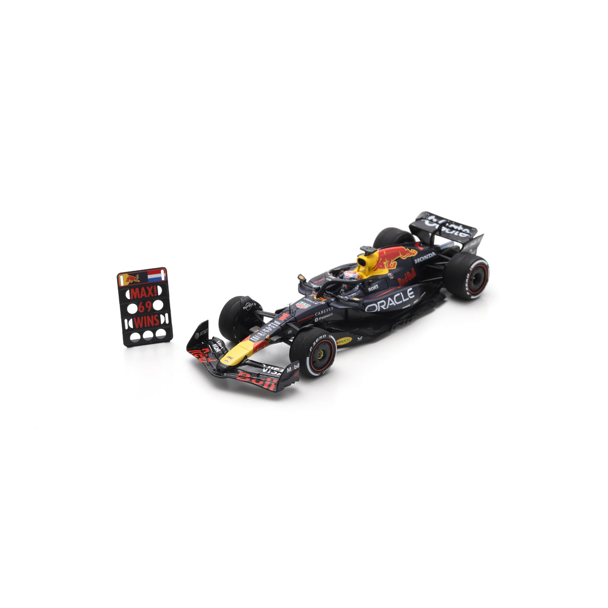 Spark S9669 1:43 - RED BULL Racing RB21 N°1 Oracle Red Bull Racing Winner Las Vegas 2025 Max Verstappen with Pit Board