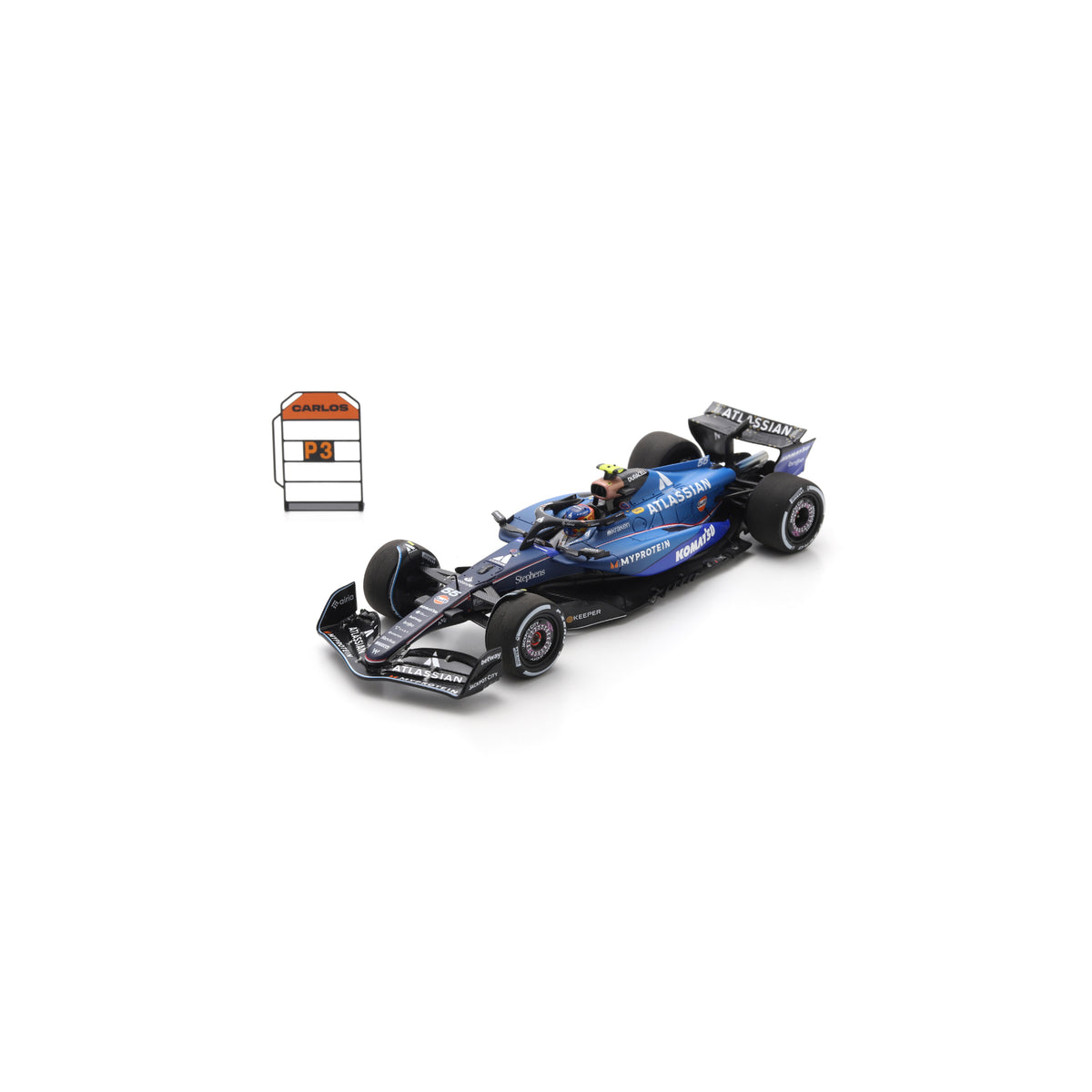 Spark S9683 1:43 - Atlassian Williams FW47 No.55 3rd Qatar GP 2025 Carlos Sainz (with pit board)