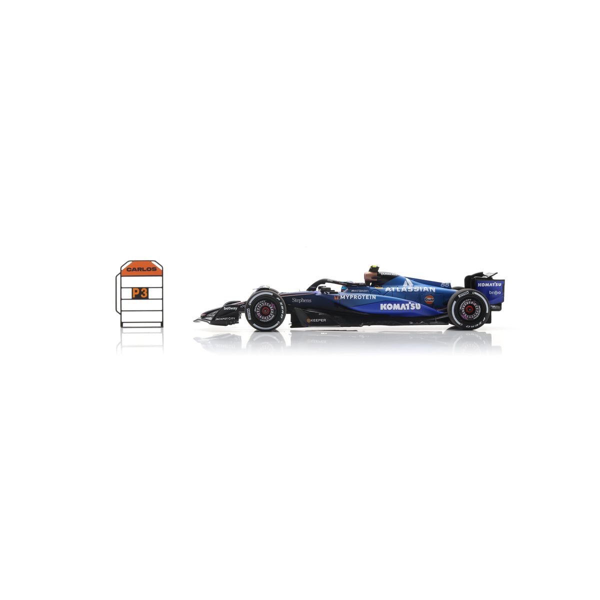 Spark S9683 1:43 - Atlassian Williams FW47 No.55 3rd Qatar GP 2025 Carlos Sainz (with pit board)