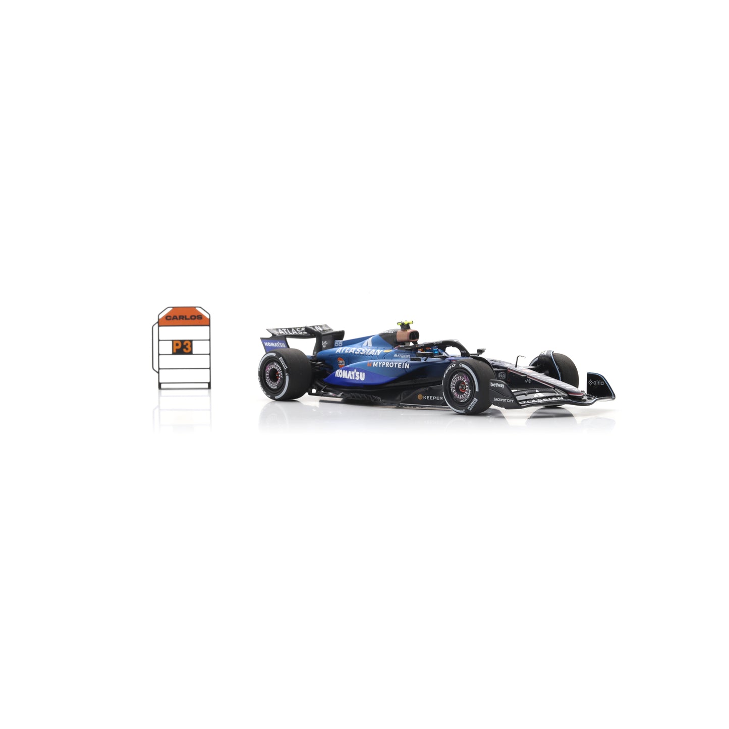 Spark S9683 1:43 - Atlassian Williams FW47 No.55 3rd Qatar GP 2025 Carlos Sainz (with pit board)