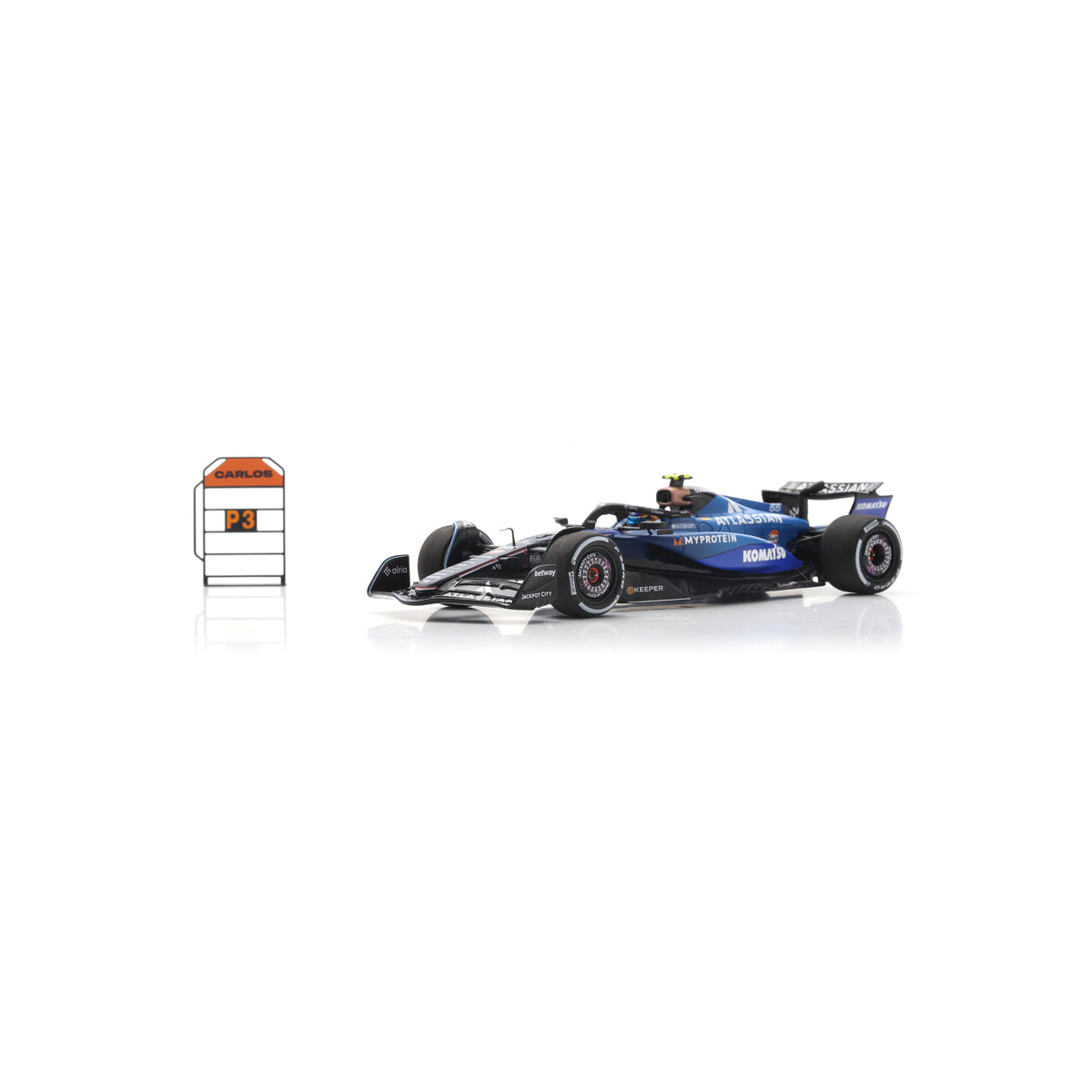 Spark S9683 1:43 - Atlassian Williams FW47 No.55 3rd Qatar GP 2025 Carlos Sainz (with pit board)