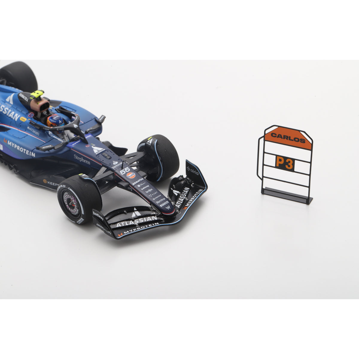 Spark S9683 1:43 - Atlassian Williams FW47 No.55 3rd Qatar GP 2025 Carlos Sainz (with pit board)
