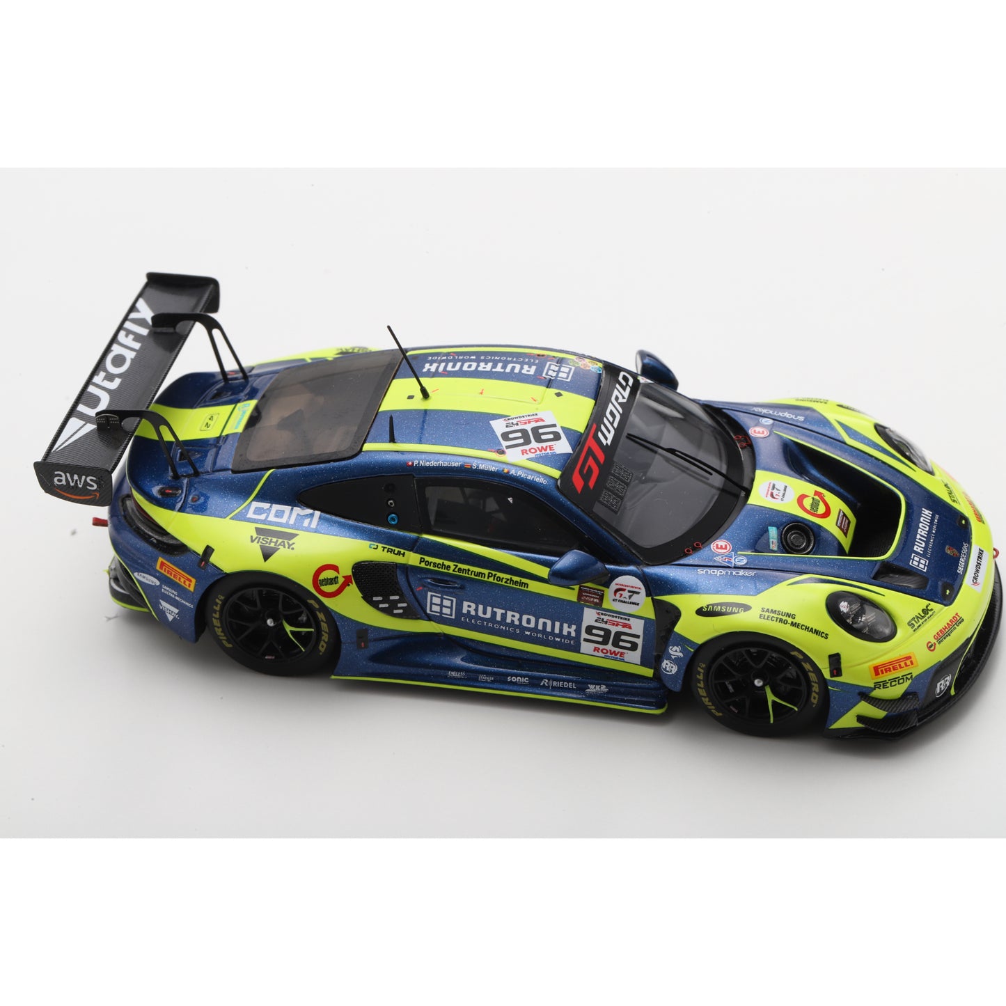 Spark SB850 1:43 - Porsche 911 GT3 R (992) No.96 Rutronik Racing 2nd 24H Spa 2025 S. Müller - P. Niederhauser - A. Picariello Limited (400ex.)