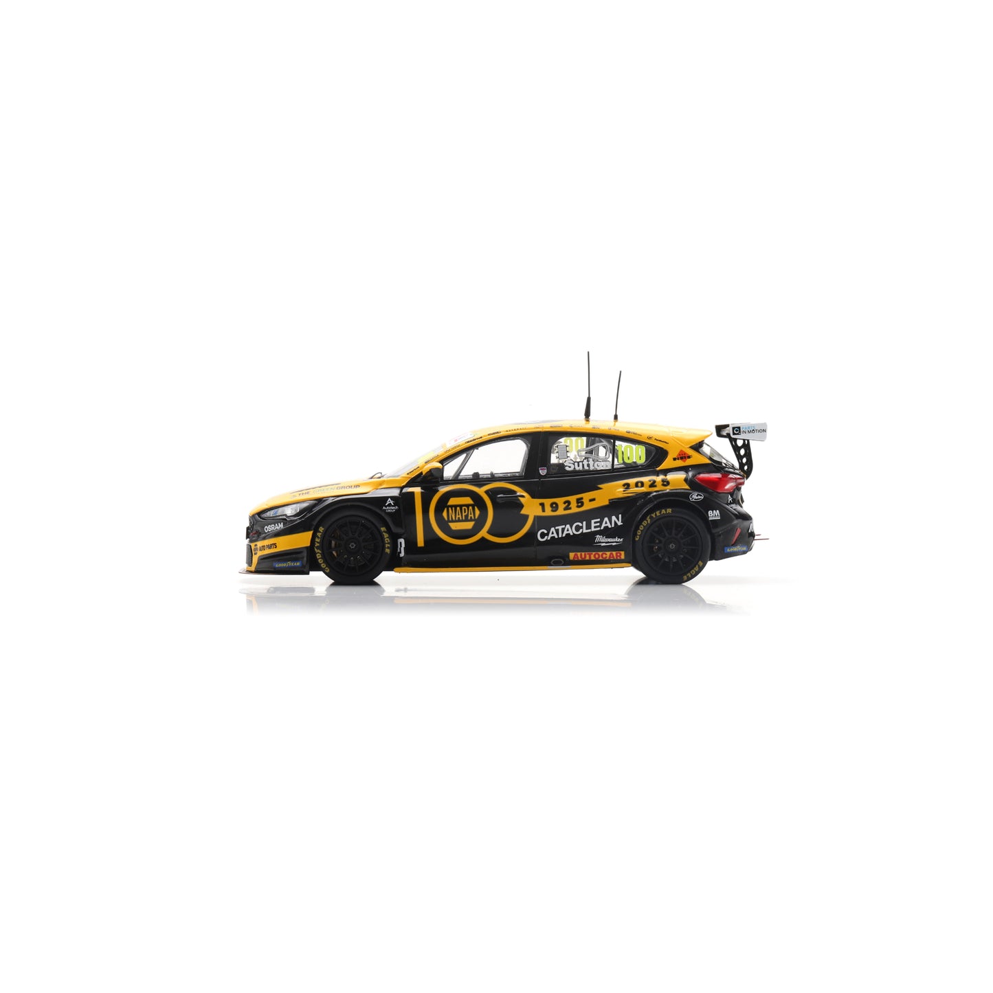 Spark UK041 1:43 - NAPA Racing UK No.100 Ford Focus BTCC - Brands Hatch Indy 2025 - 100 Years of NAPA Ashley Sutton Limited (500ex.)