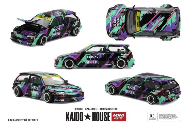 PRECOMMANDE - Kaido House KHMG303 1:64 - HONDA Civic (EF) Kaido Works HKS 1987