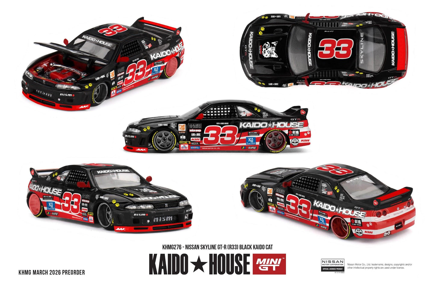 PRECOMMANDE - Kaido House KHMG276 1:64 - NISSAN Skyline GTR (R33) Black Kaido Cat 1995